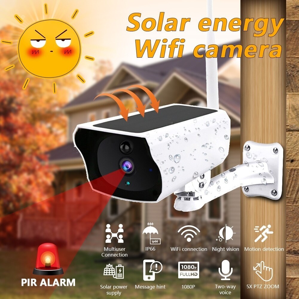 Solar Wifi Ip Camera 1080P Hd Outdoor Opladen Batterij Draadloze Beveiliging Camera Pir Bewegingsdetectie Bullet Surveillance Cctv