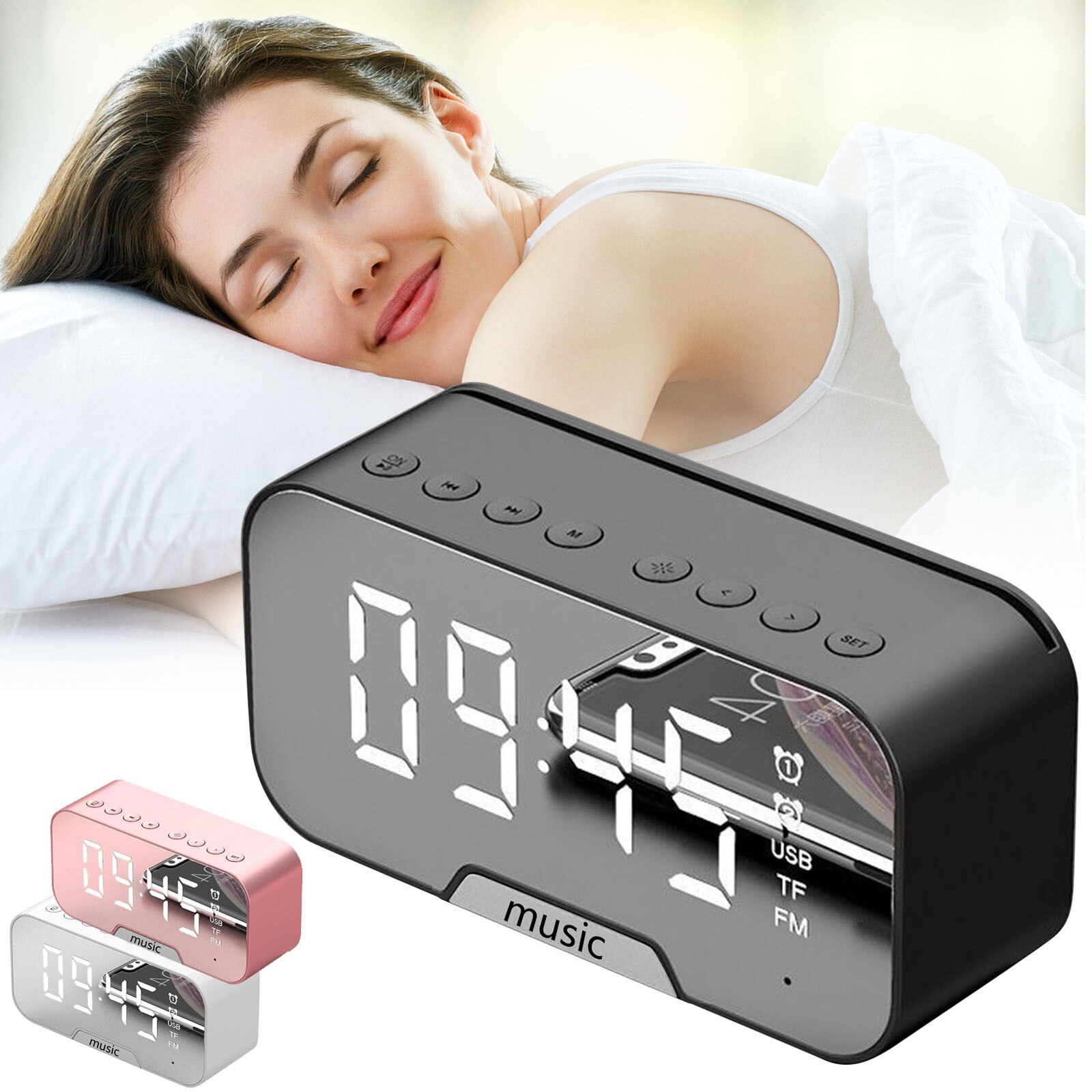 LED digital alarm clock wirless Poratable LED Mirror Digital Alarm Clock Wireless Bluetooth Speaker DIY