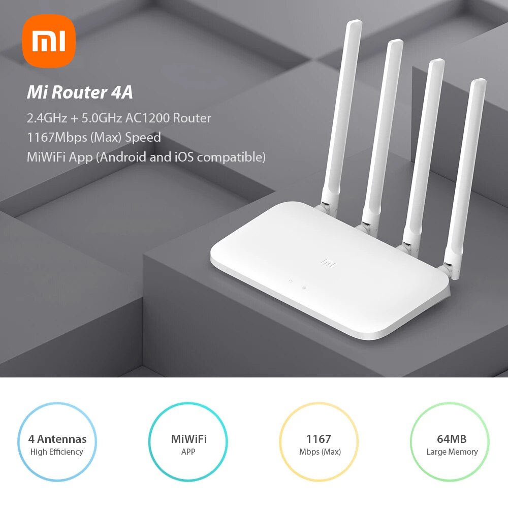 Xiaomi Mi Router 4A Draadloze Wifi 2.4Ghz 5.0Ghz Dual Band 1167Mbps Wifi Repeater 4 Antennes Door-muur 64Mb Netwerk Extender
