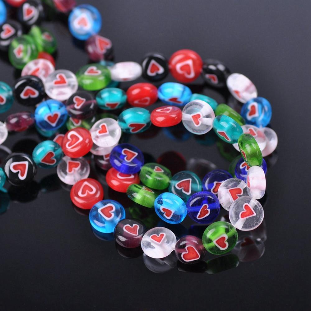 50pcs Flat Round 8mm Heart Patterns Millefiori Glass Loose Crafts Beads lot for DIY Jewelry Making Findings: Default Title