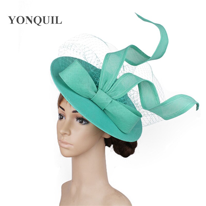Large 30CM Round White Fascinator Base Velling Hair Accessories Women Party Wedding Hat Imitation Sinamay Birdcage Veil Headwear: emerald green