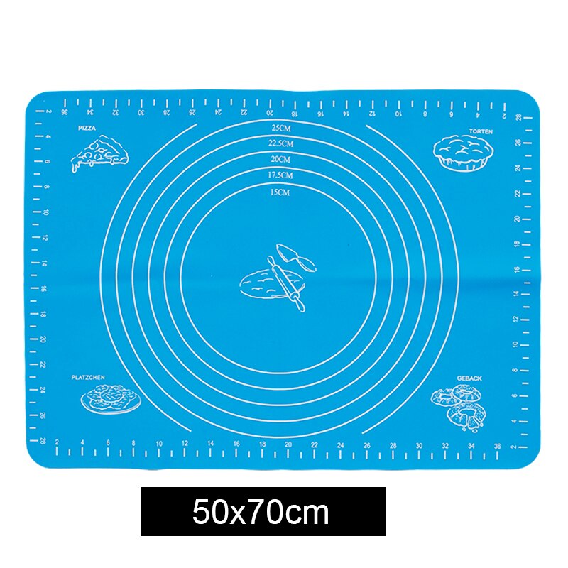 70x50cm Silicone Non-Stick Baking Mat rolling pin With Scale Rolling Dough Pad Kneading Dough Mat Pastry Oven Liner Placemat: blue 50x70cm