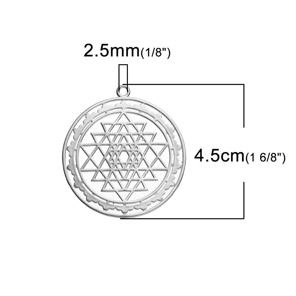 DoreenBeads-colgantes huecos de meditación, piezas de joyería DIY, de cobre, plata, color dorado, de silicona, de espray Yantra, 45mm x 40mm(1 5/8 "), 1 unidad