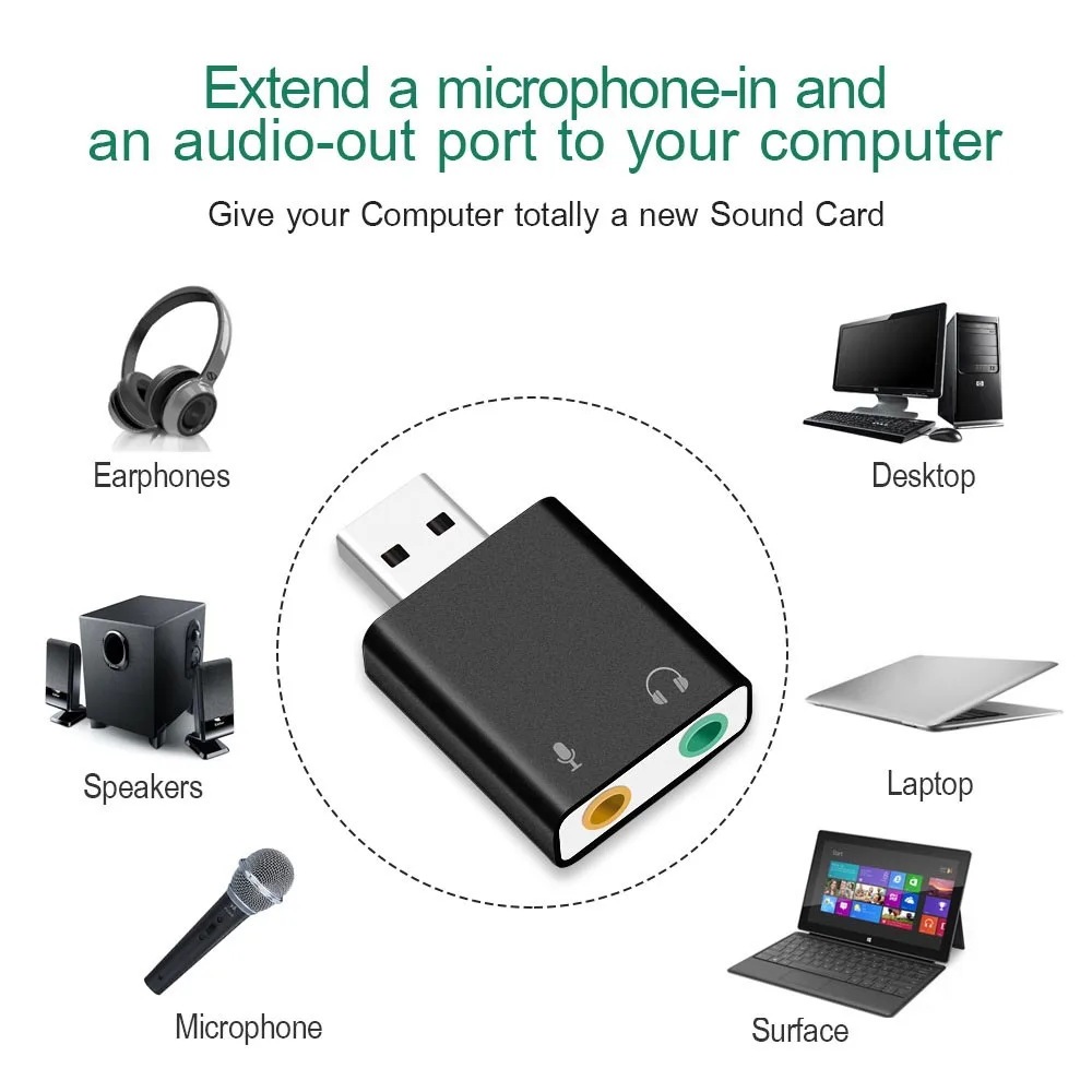 Sound Card USB Audio Interface Headphone Adapter Soundcard for Mic Speaker Laptop Computer External Sound Card
