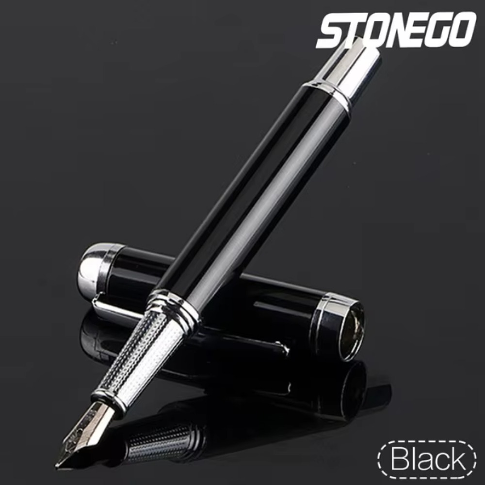 STONEGO Metal Fountain Pen, Metal Ink Pens with Ink Refill Converter Sleek Lacquer Housing Calligraphy Pens: Dark Grey