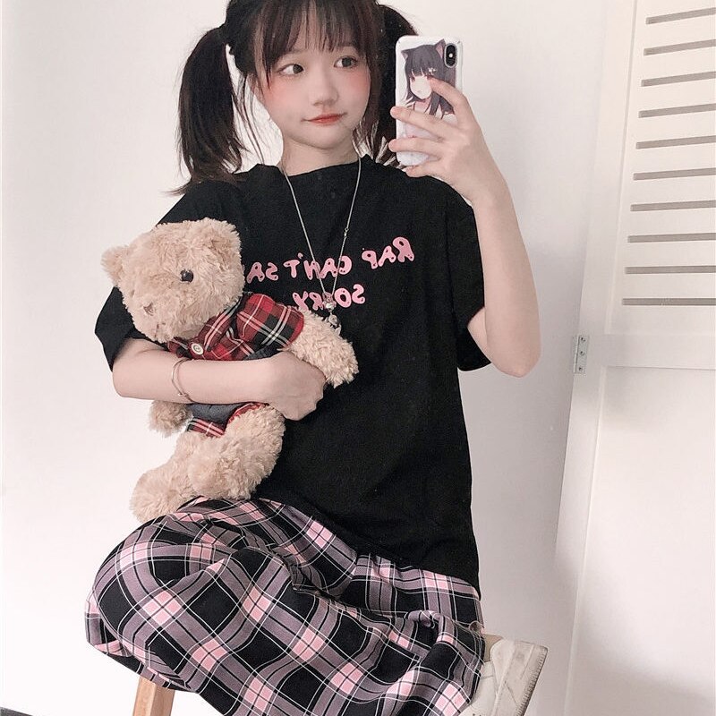 Pantalones a cuadros negros y rosas de gran tamaño para mujer, pantalón informal holgado de pierna ancha, Pantalones rectos Retro para adolescentes, ropa de calle de hip hop