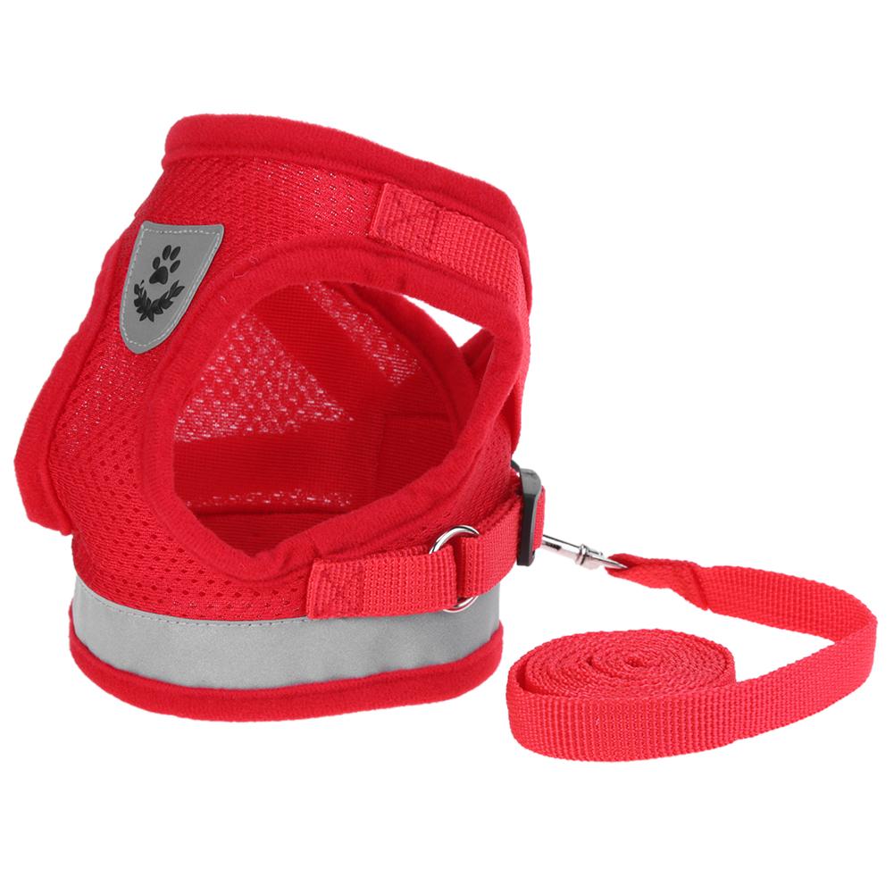 Kat Hond Verstelbare Harnas Vest Wandelen Lead Leash Voor Puppy Honden Kraag Polyester Mesh Harnas Voor Kleine Middelgrote Hond Kat huisdier: Red / L