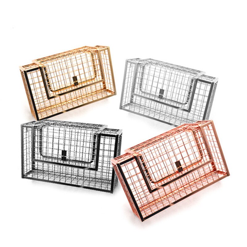 Metal Hollow Women Shoulder Handbags Crossbody Bags Party Evening Totes Bag Box Clutches Metallic Cage Chain Purse