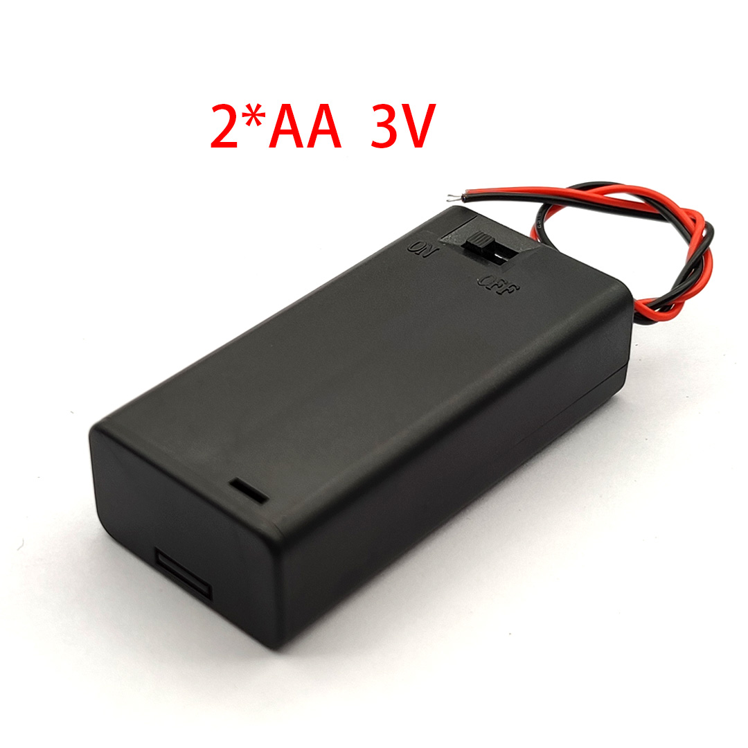 2 AA 3V Battery Case Holder Box Base Socket With Wires,Switch and Cover, Battery Holder 2 X 1.5V