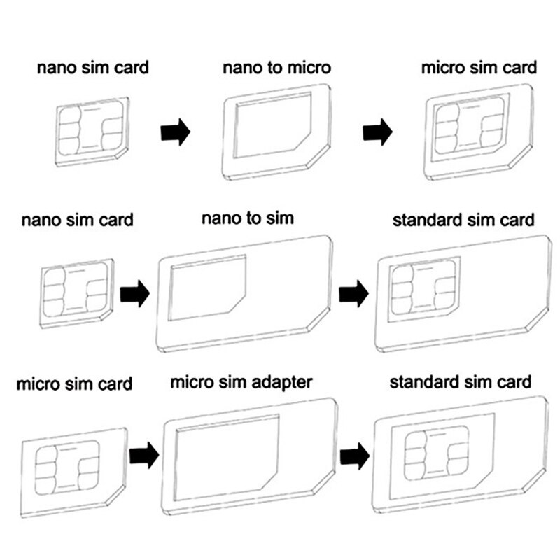 SIM Card Adapter Nano Micro Standard 4 in 1 Converter Card Kit Steel Tray Eject Needle Pin Sim Cards Accessories Suit