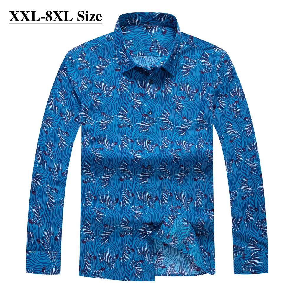 plus rozmiar 5XL 6XL 7XL 8XL męskie koszule z długim rękawem jesienne zimowe modne kwiatowe luźne koszule na co dzień męskie markowe ciuchy niebieskie czerwone