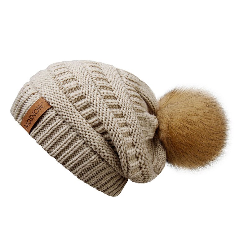Vinterhue kvinde hue pompon pels pompon hatte skullies afslappet damekasket strikket hue pigehue hunhat: Khaki
