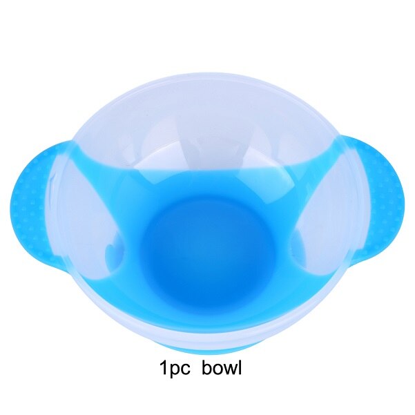 Baby Tableware Dinnerware Suction Bowl with Temperature Sensing Spoon baby food toddler boy girl dinner Feeding Bowls dishes: blue