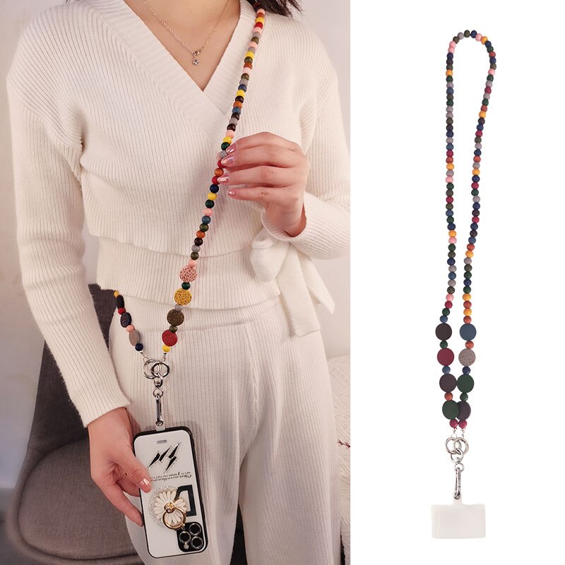 Mobiele Telefoon Lanyard Crossbody Vintage Kralen Kralen Lanyard Mobiele Telefoon Case Clip Universele Hand Kraal Opknoping Hals Gesp