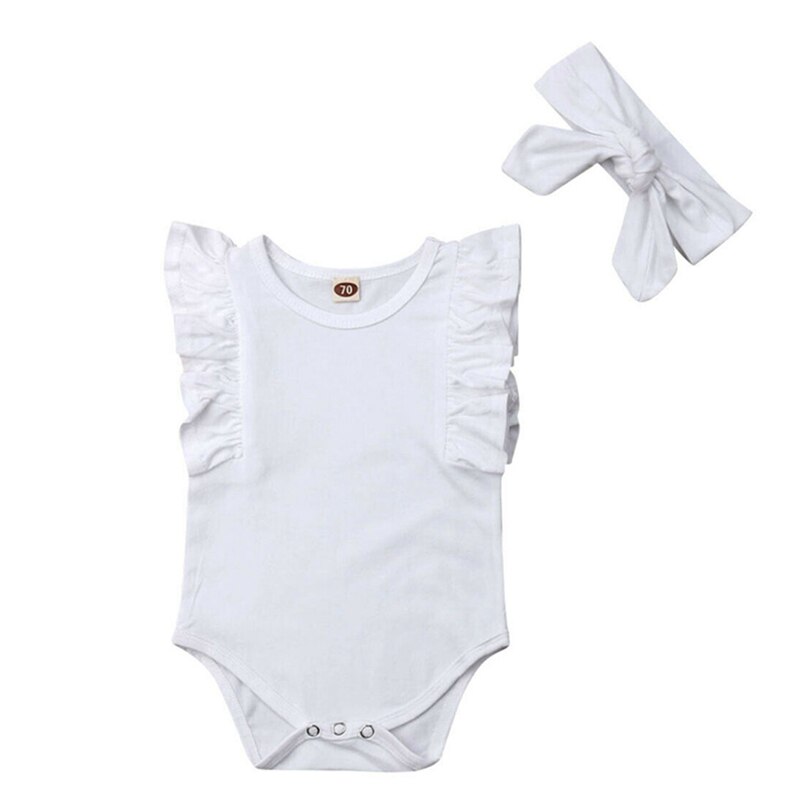 Infant Baby Mädchen Ärmellose Einfarbig Rüschen Body Body Neugeborenen Sommer Casual Kleidung + Stirnband Outfits 6-24 Monat a20