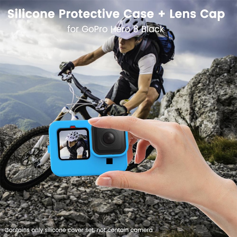 Housse de protection en Silicone pour caméra GoPro Hero 9, étui à manches noires, cadre avec lanière, accessoire,