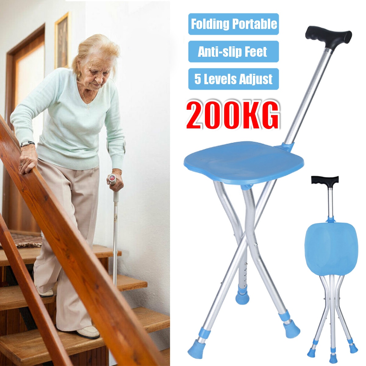 Folding Walking Cane Rest Light Weight Aluminium T... – Grandado