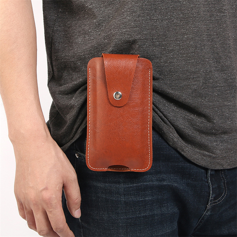 Leren telefoon heuptasje met haaksluiting, retro multifunctioneel telefoontasje met gesp