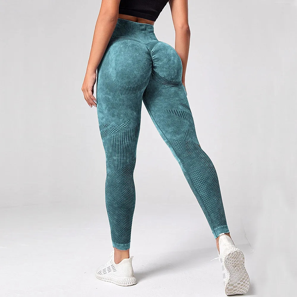 Women Leggings Washing Yoga pants Bubble Butt Push Up Fitness Legging High Waist Scrunch Tight Mujer Gym Seamless Legging: L / SKY BLUE