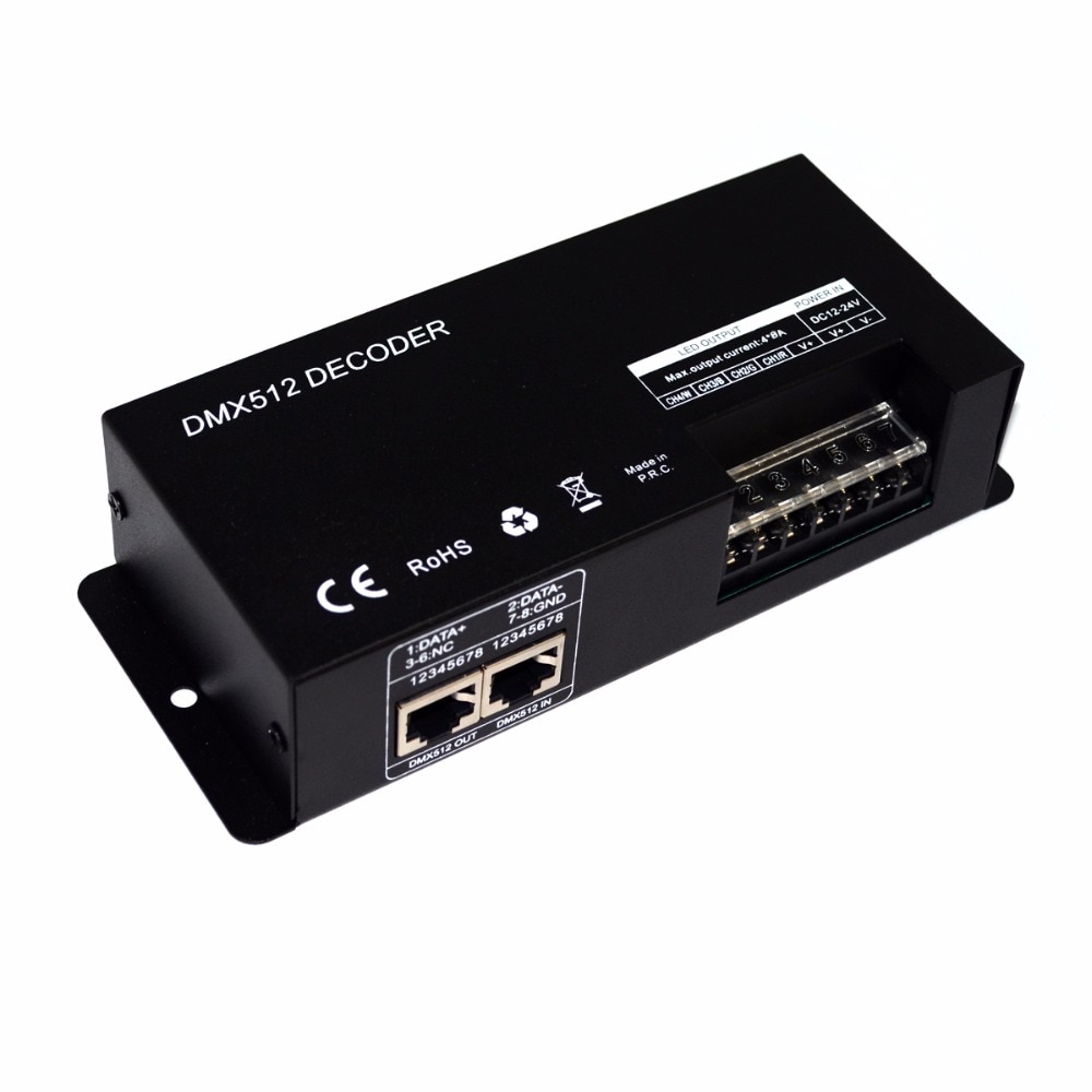 4 Channel 24A RGBW DMX 512 LED Decoder Controller DMX Dimmer Use For DC12-24V RGBW RGB LED Strip