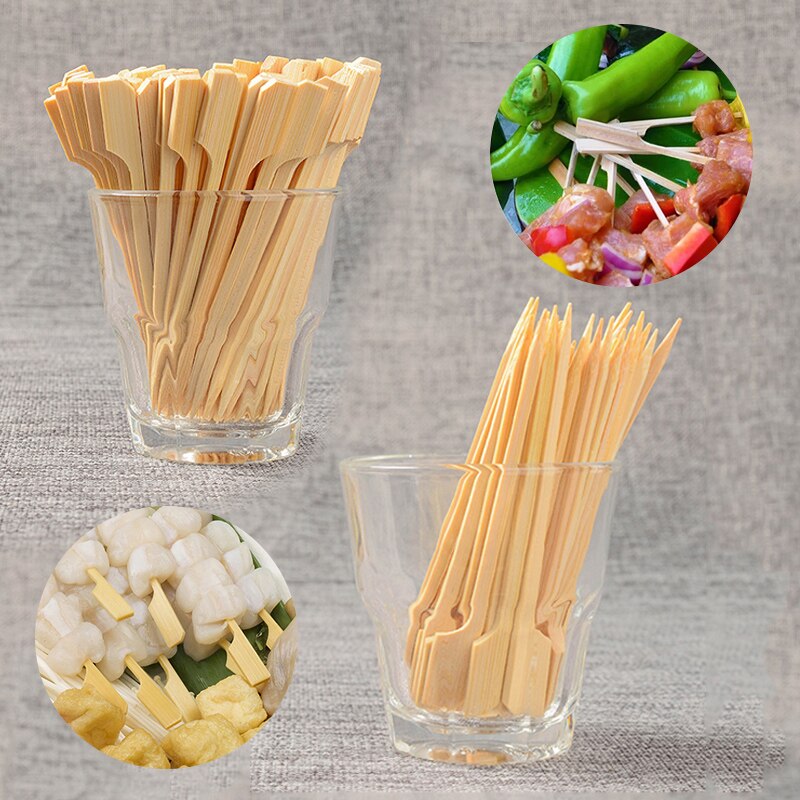 100PCS Barbecue Bamboo Skewers Disposable Bamboo Stick Long Toothpicks Fruit Sandwich Snacks BBQ Tableware Kitchen accessories