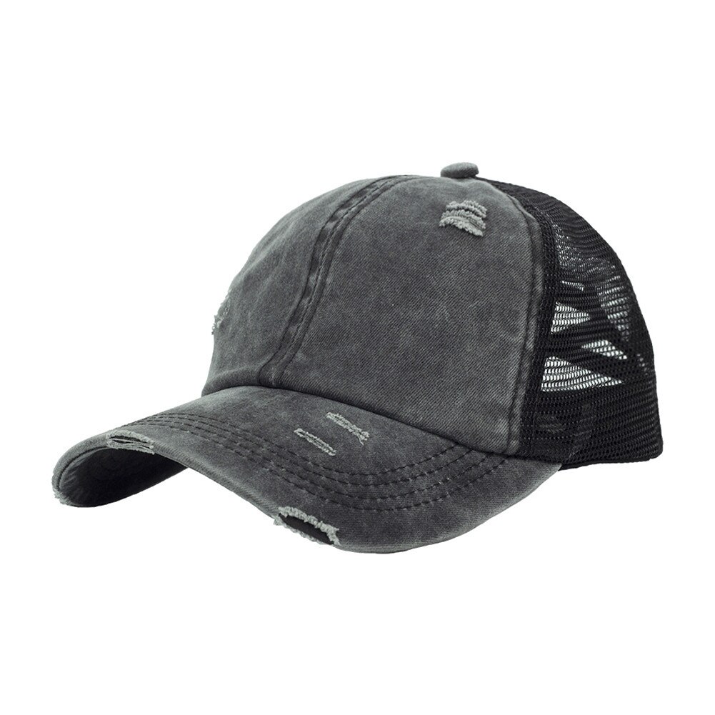 Verano coleta mujer gorra de béisbol entrecruzado al aire libre deporte ajustable gorra xr: Gris oscuro