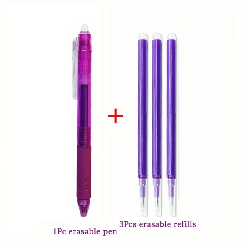4pcs/set 0.7mm Magic Erasable Gel Pen Set 8 Colors Erasable Refill Rod Gel Ink Stationery Retractable Pens Washable Handle Rods: PURPLE