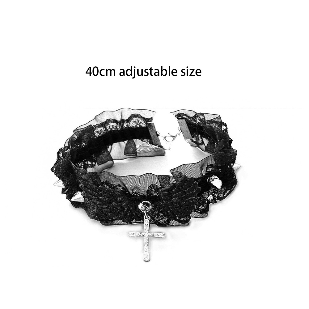 Hul sort/hvid blonde choker halskæde kors bling engel vinge nitte chokers vintage punk gotisk smykker goth halskæde til kvinder: Lysegul guldfarve