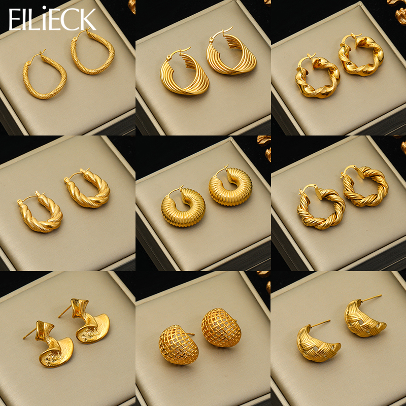 EILIECK-pendientes de acero inoxidable 316L para mujer y niña, aretes giratorios geométricos de Color dorado, joyería para la oreja que no se decolora, para , BAKьги