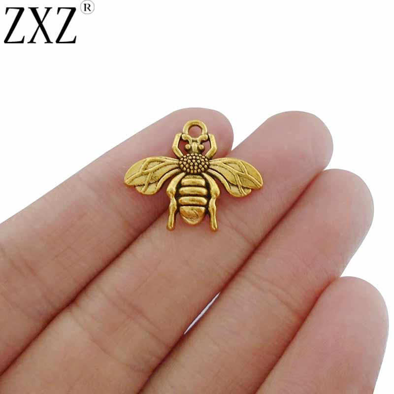 ZXZ 20pcs Antique Gold Tone Bumble Bee Honeybee Charms Pendants for Bracelet Necklace Jewelry Making Findings 22x19mm