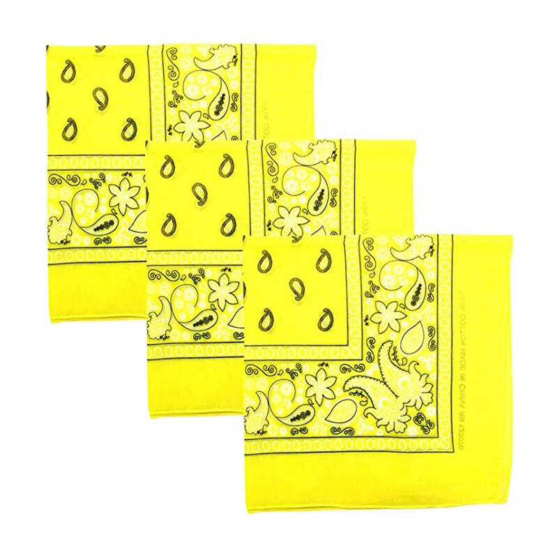 Zestaw 3 bandany robić jazdy rowerem Paisley 100% Bandana bawełniana plac na zewnątrz szalik czarny czerwony wzór Paisley pałąk drukowane dla kobiet/mężczyzn/chłopiec: żółty