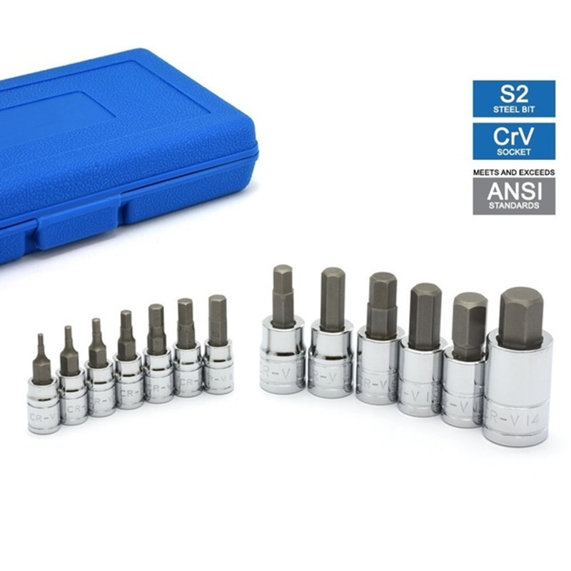 13 stks/set Zware Allen SAE Wrench Hex Socket Bit Set 3/8 "" 1/4 "" 1/2 "" boor Adapter