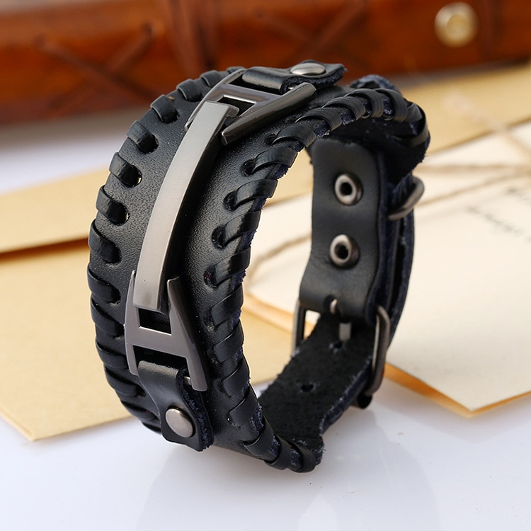 VOQ Viking Accessories Collocation Adjustable Leather Wrap Bracelets & Bangles Male Wrist Vintage Handmade Jewelry