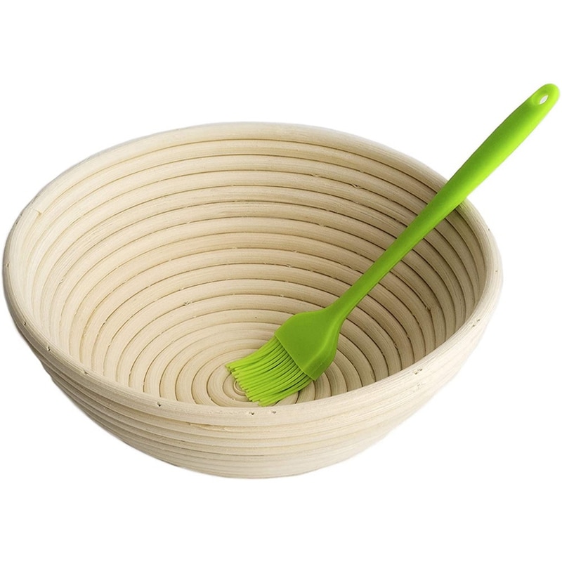 Bread Banetton Proofing Basket - Handcrafted 100% Natural Premium Rattan Proving Baskets and Silicone Brush Set