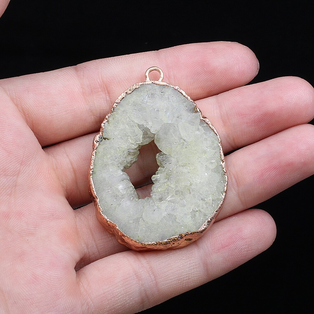 Natural Druzys Agates Stone Pendant Irregular Crystal Onyx Charms for Jewelry Making DIY Necklace Accessories 25x30-35x45mm: Light Yellow