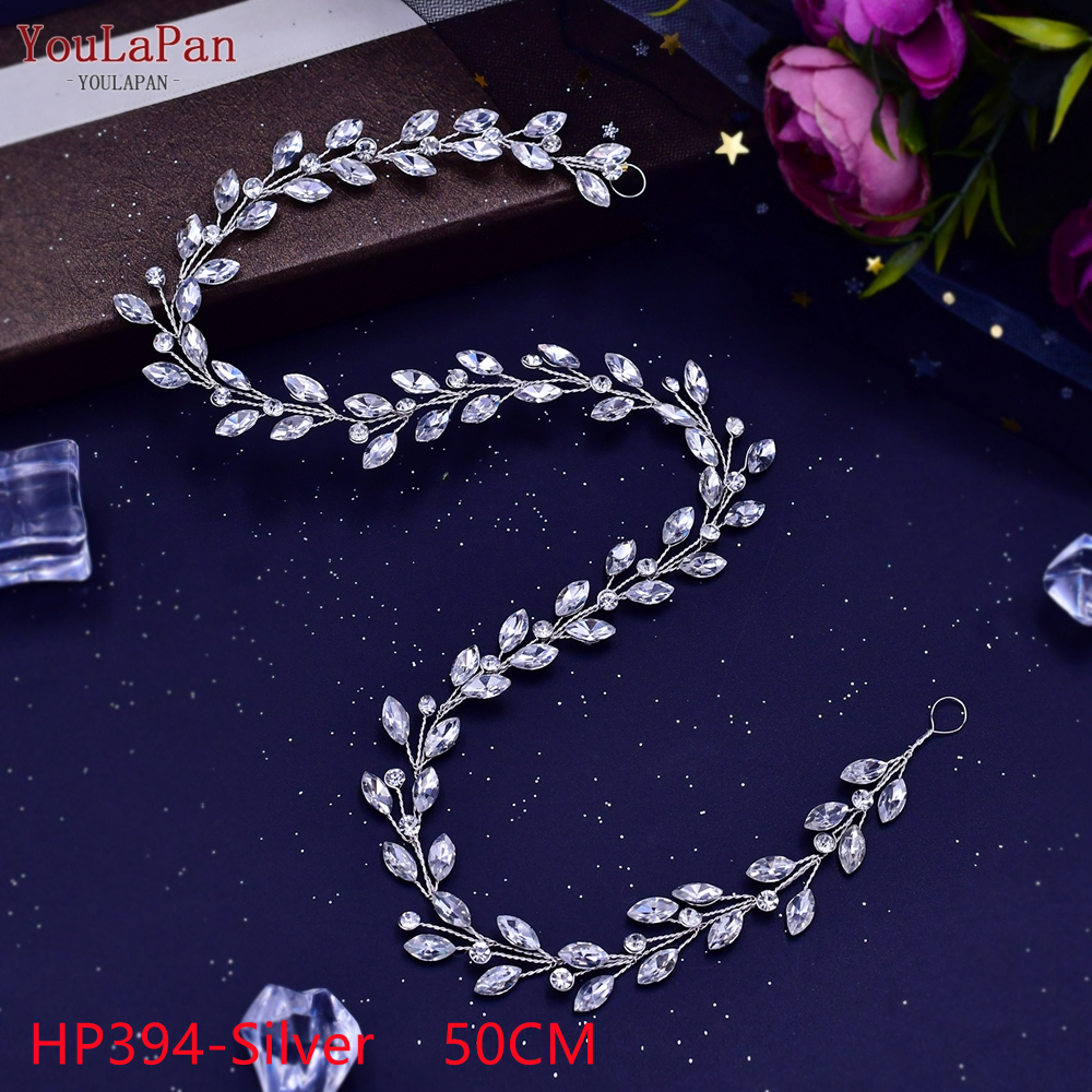 YouLaPan HP233 Wedding Rhinestone Headpieces Bride Hair Accessories Alloy Leaf Wedding Hair Vines Headband Wedding Hair Pieces: HP394-S 50cm