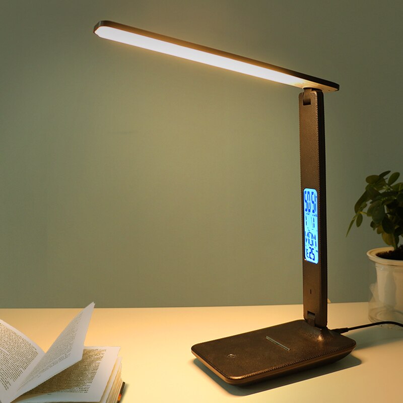 Moderne Business Led Bureau Lamp Touch Dimbare Opvouwbaar Met Kalender Temperatuur Wekker Tafel Leeslamp Laopao: Black