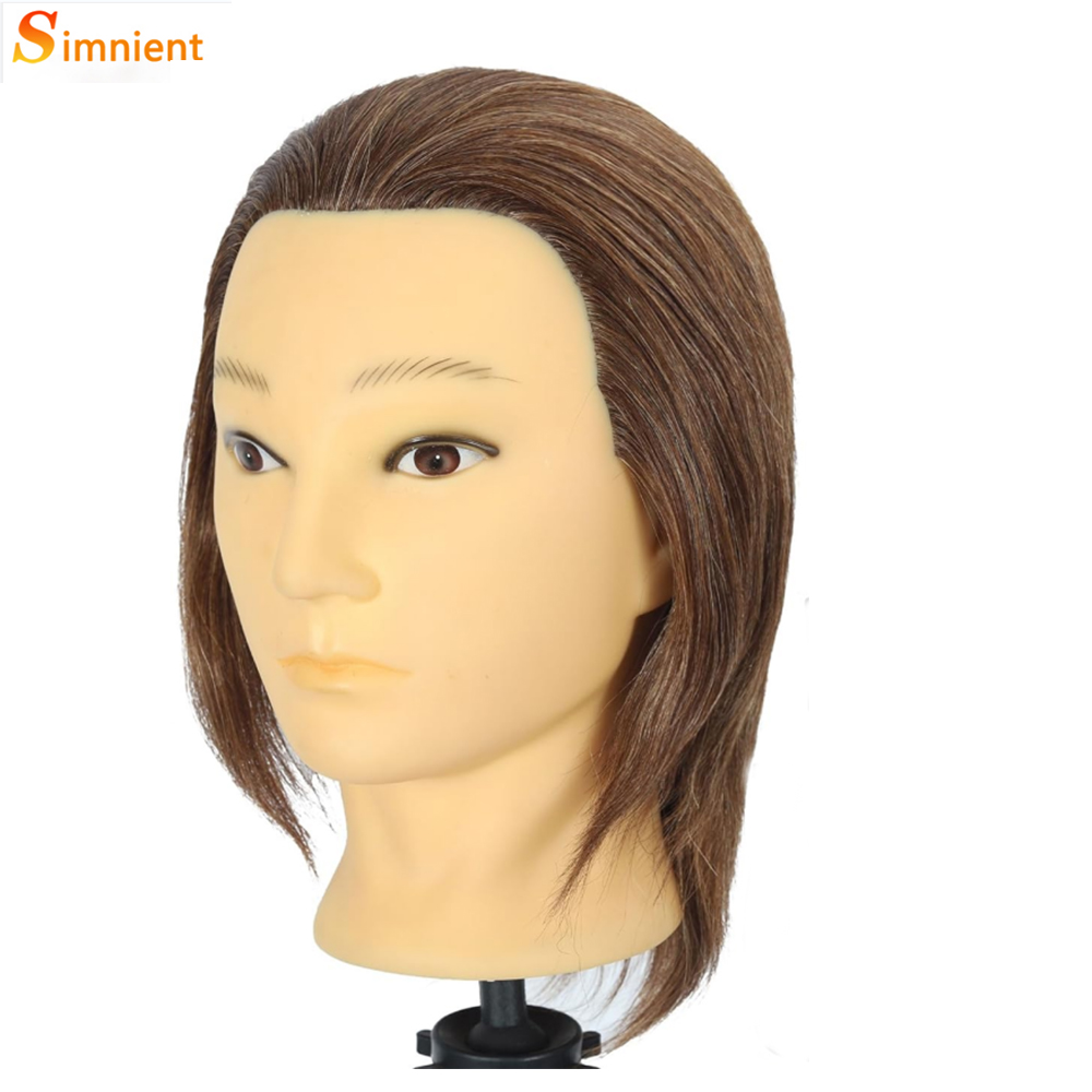 Male Mannequin Head With Human Hair Black For Practice Hairdresser Cosmetology Training Doll Head For Hair Styling: Beige