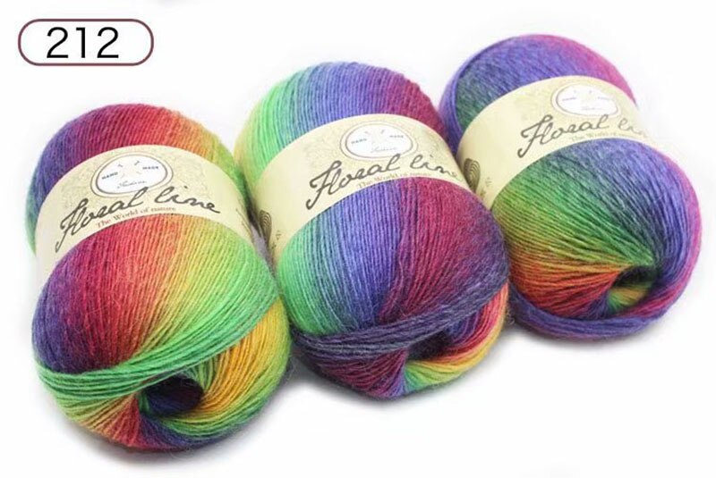 5pcsX100g 100% Cashmere Yarn crochet yarn for knitting Rainbow Line Fancy Melange Combed Sewing: 212