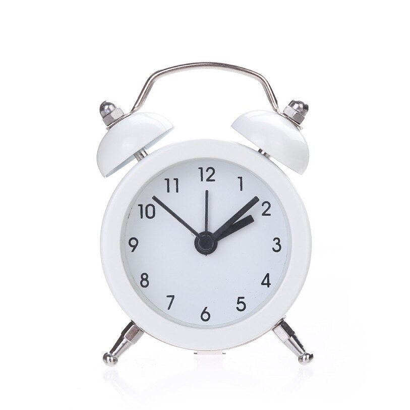 Round Small Bed Compact Quartz Student's Beep Alarm Clock Cute Student Convenience Table Alarm Clock Travel 40FB01: White