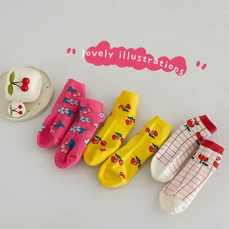 3 Paren/partij Z287 2022 Lente Baby Meisjes Leuke Cherry Gestippelde Koreaanse Baby Sokken