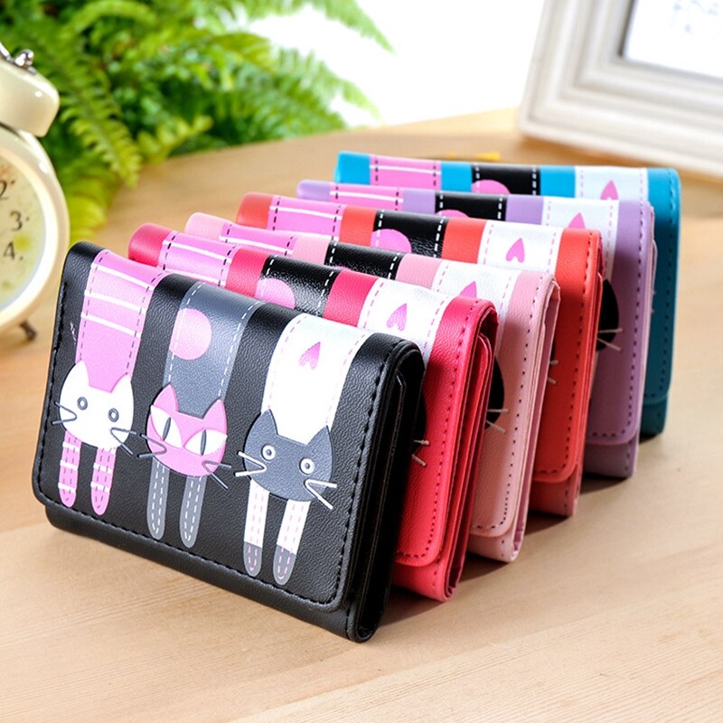 Women Cat Pattern Coin Purse Short Wallet Card Holders Handbag Women Long Clutch Wallet Large Capacity Wallets Phone Pocket Card