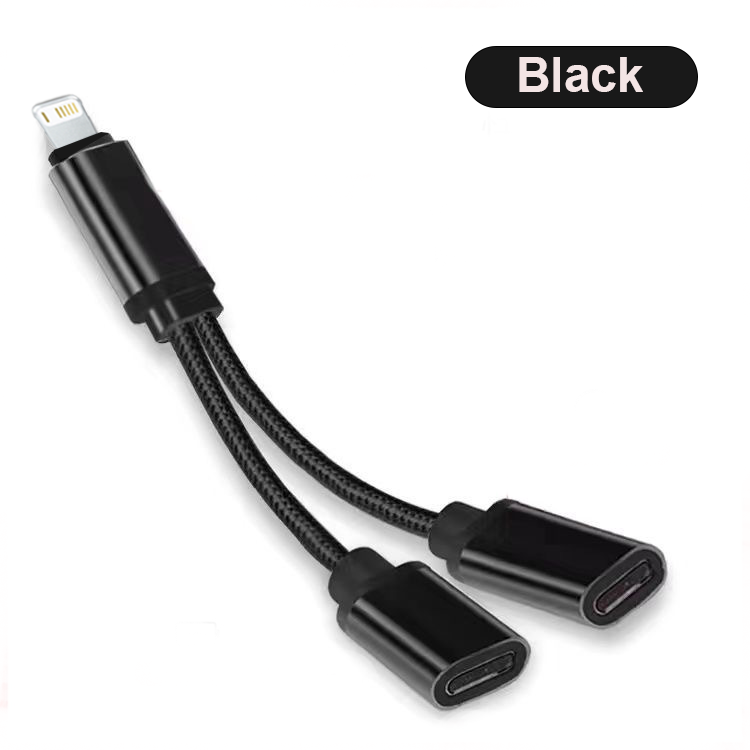 OTG 2 IN 1 iOS do 3,5 mm gniazda słuchawkowego Adapter iOS do szybkiego ładowania Rozdzielacz do iPhone 14 13 12 11 8 Pro Max X XR SE iPad: Matowy czarny