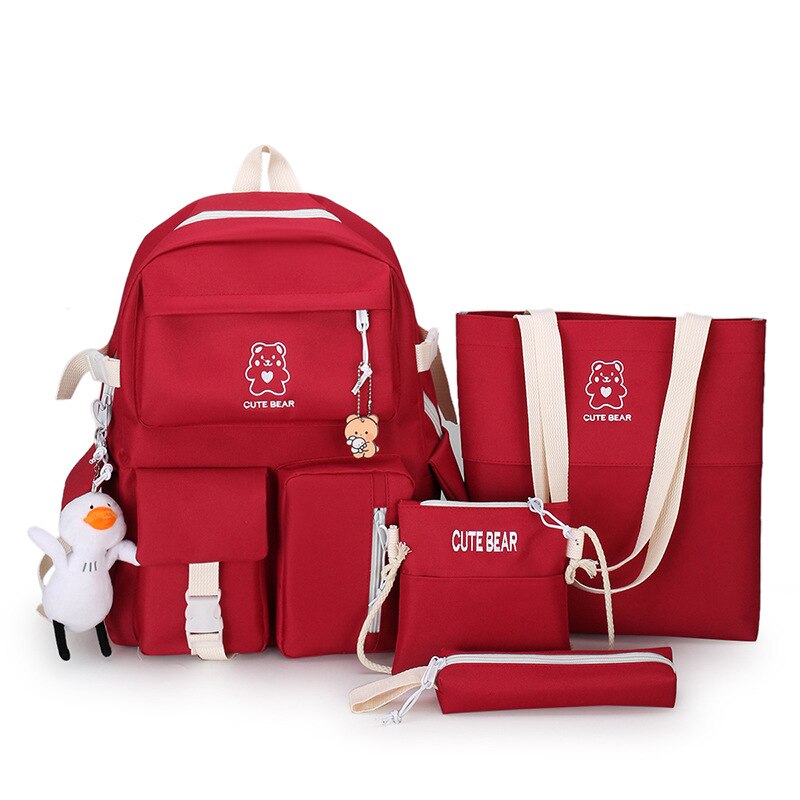4 unids/set de lona mochilas para mujeres bolsas para la Escuela de las niñas adolescentes bolsas los estudiantes nuevos viajes mochilas para mujer mochila: Rojo / Only backpack