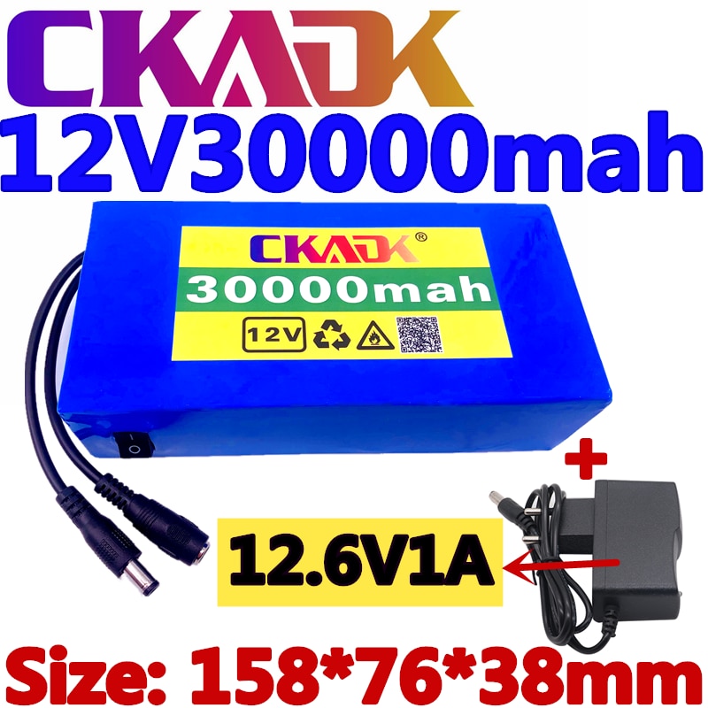 100% nouvelle batterie Portable 12v 30000mAh Lithium-ion batterie cc 12.6V 30Ah avec prise ue + chargeur 12.6V1A