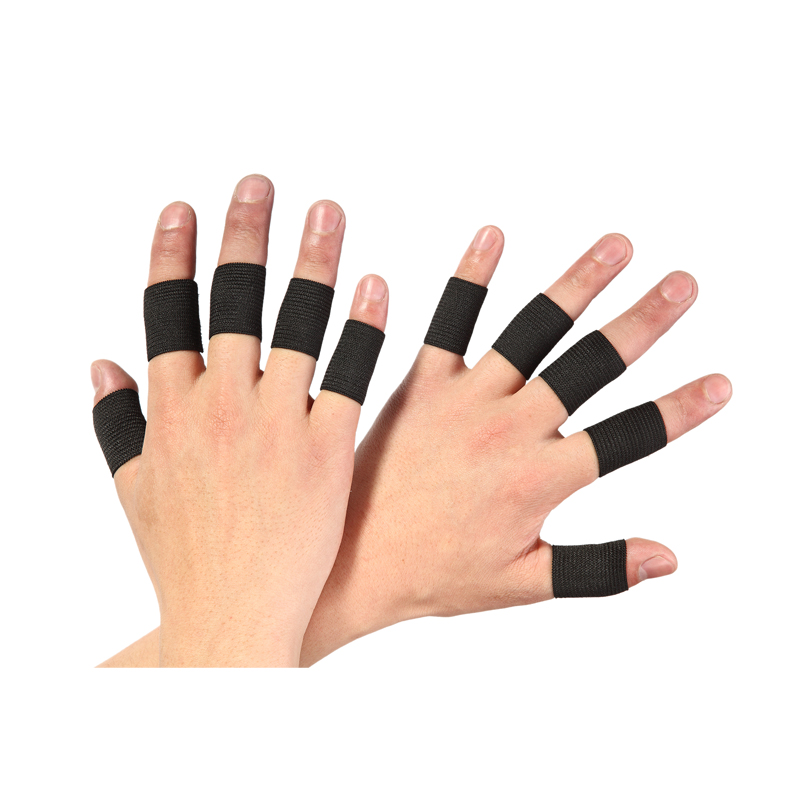Mtatmt 10 stk / sæt finger ærmer understøtter tommelfingerbøjle beskytter åndbart elastisk fingertape til basketball, tennis, baseball: Sort