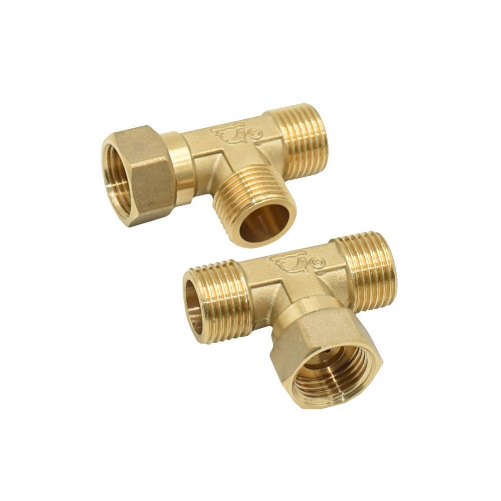 Brass 1/2 Inch Tee Threaded Connector Water Splitter T-shaped Copper Plumbing 1/2 Male Female Connectors 1Pcs