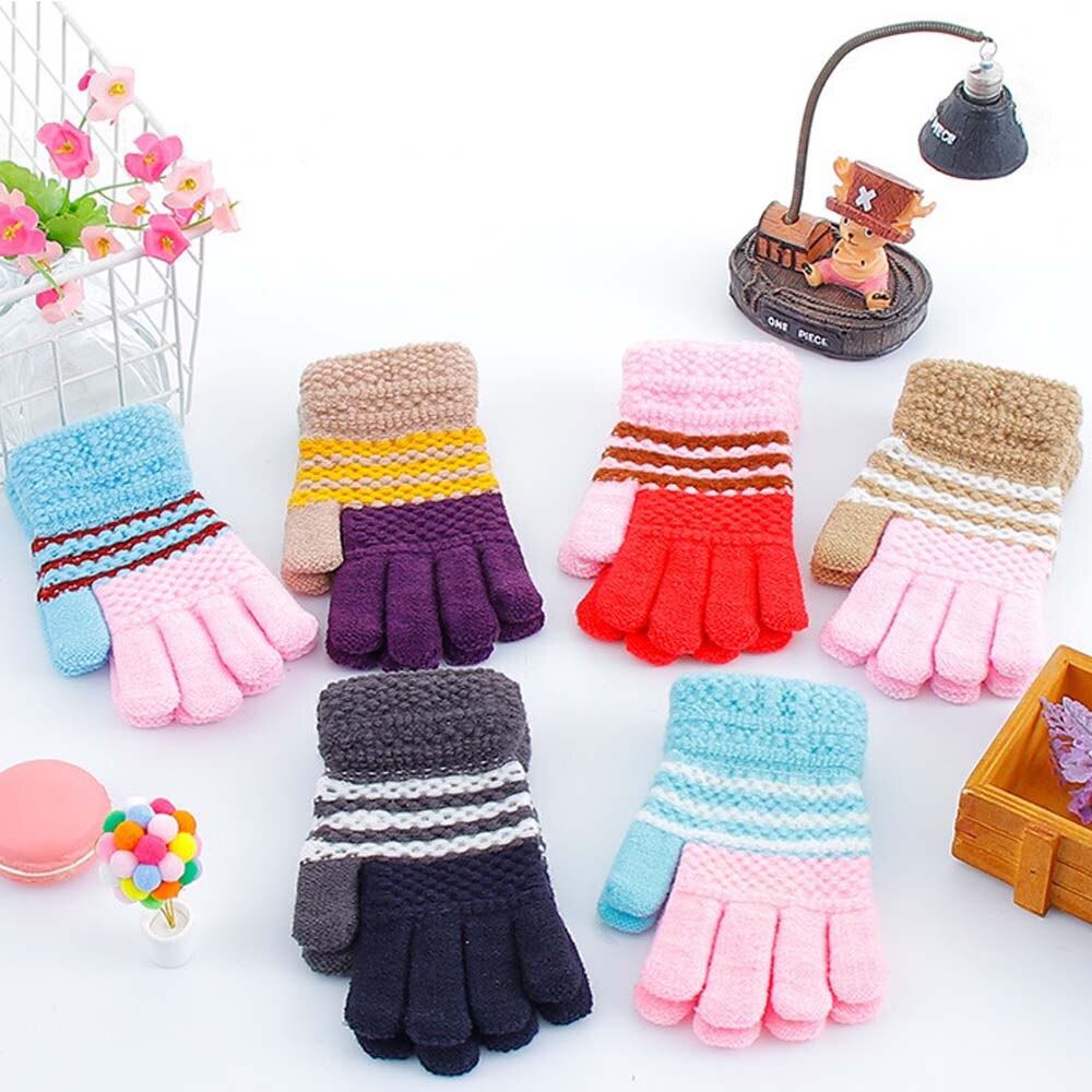 1 paio di Inverno Bambino Caldo Guanti Per Bambini Lavorato A Maglia di Stirata Guanti Bambini Guanti Unisex Guanti Pieni della Barretta Multicolore di Spessore Guanti