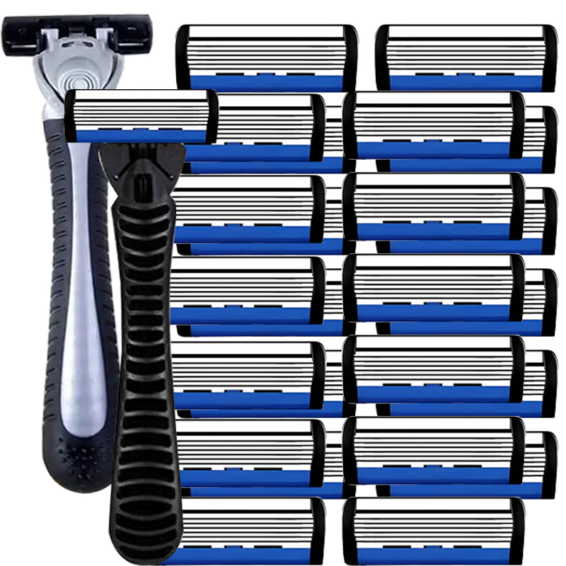 Handmatig scheermes voor mannen, zeslaags mes, roestvrijstalen mesjes, geen huidbeschadiging, ouderwetse mesjes, scheerkoppen: Paars