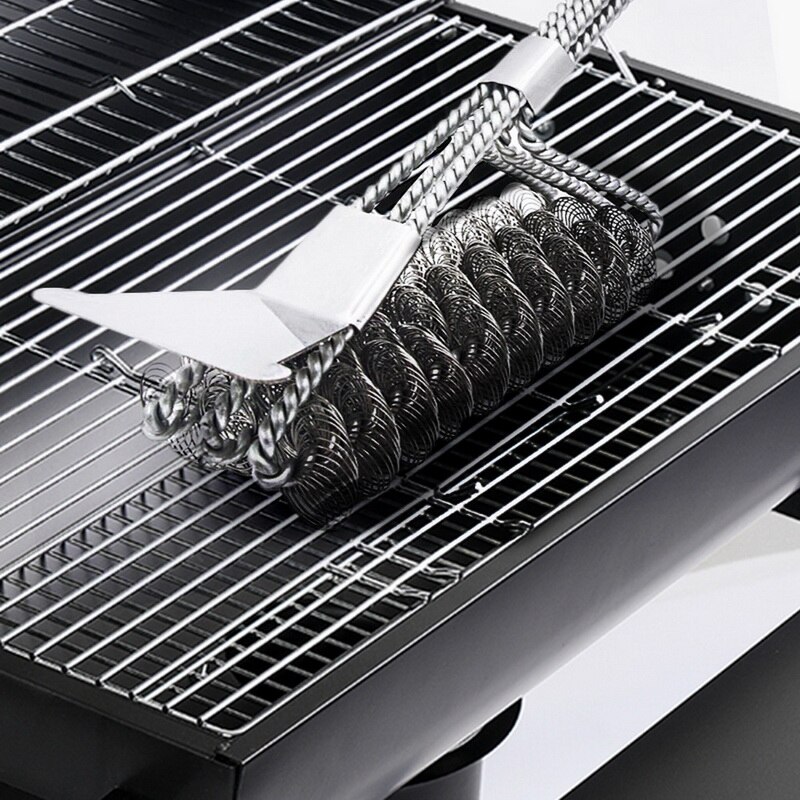 cepillo de parrilla de acero inoxidable y Raspador limpiador del BBQ cerdas de alambre con herramientas de mango largo para parrilla accesorios para barbacoa